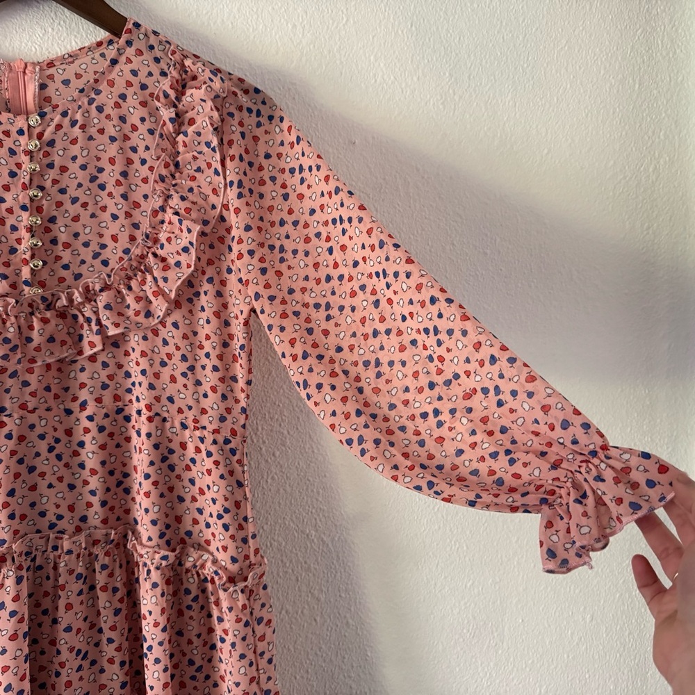Romantic Ruffle Dress Prairiecore Floral Dainty High Neck Flowy Cottagecore M/L - Picture 9 of 15